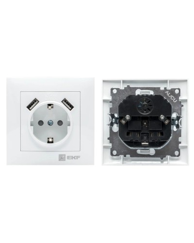 Валенсия розетка 1-местная с/з 16А (EWR16-028-10-2USB). Розетка 1-местная с/з 16А. EKF в Бердске