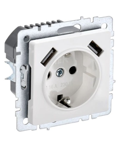 Розетка с з/к с USB A+A 2,1А РЮш10-1-БрБ белый BRITE (BR-R14-16-U21-D21-K01). Розетка с заземлением с защитными шторками, 2,1А. IEK в Бердске