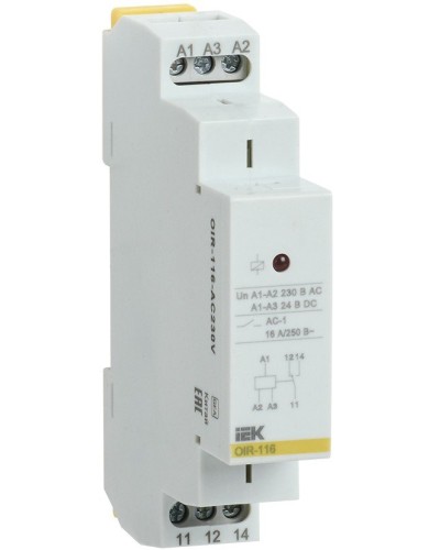Реле промежуточное модульное OIR 1 контакт 16А 230В AC (OIR-116-AC230V). Реле промежуточное модульное. IEK в Бердске