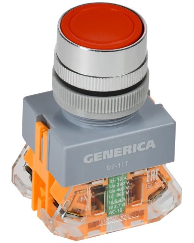 Кнопка D7-11T d=22мм красная GENERICA (BBT50-11T-3-21-K04-G). Кнопка управления с фиксацией. IEK в Бердске