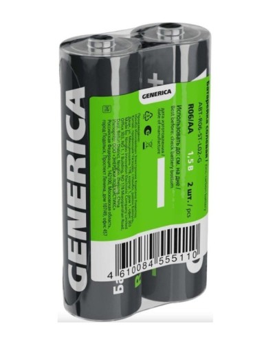Батарейка солевая R06/AA GENERICA (2 шт) (ABT-R06-ST-L02-G). Батарейка солевая. IEK в Бердске