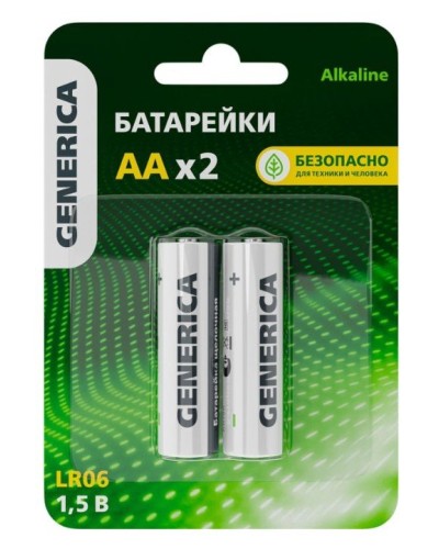 Батарейка Alkaline LR06/AA GENERICA (2 шт) (ABT-LR06-ST-L02-G). Батарейка щелочная. IEK в Бердске
