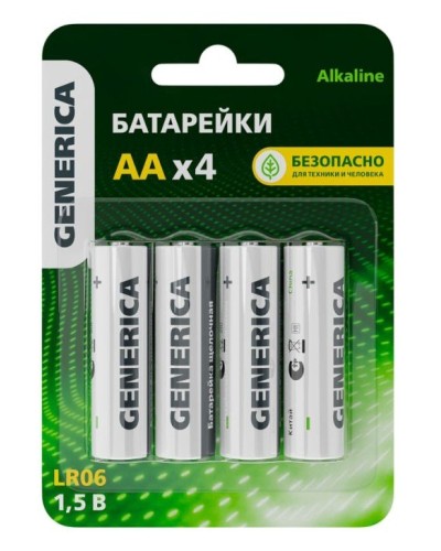 Батарейка Alkaline LR06/AA GENERICA (4 шт) (ABT-LR06-ST-L04-G). Батарейка щелочная. IEK в Бердске