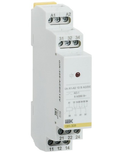 Реле промежуточное модульное OIR 3 контакта 8А 12В AC/DC (OIR-308-ACDC12V). Реле промежуточное модульное. IEK в Бердске