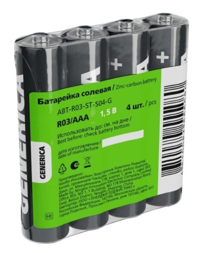 Батарейка солевая R03/AAA GENERICA (4 шт) (ABT-R03-ST-S04-G). Батарейка солевая. IEK в Бердске