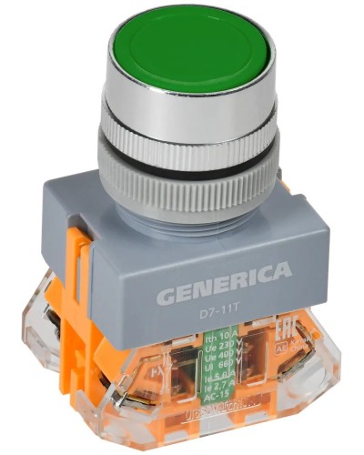 Кнопка D7-11T d=22мм зеленая GENERICA (BBT50-11T-3-21-K06-G). Кнопка управления с фиксацией. IEK в Бердске