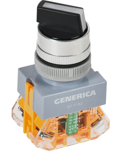 Переключатель D7-11X2 на 2 положения черный GENERICA (BSW50-11X2-3-21-2-K02-G). Переключатель. IEK в Бердске