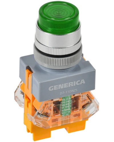 Кнопка D7-11DNZS d=22мм зеленая GENERICA (BBT50-11DNZS-3-11-K06-G). Кнопка управления с подсветкой и фиксацией. IEK в Бердске