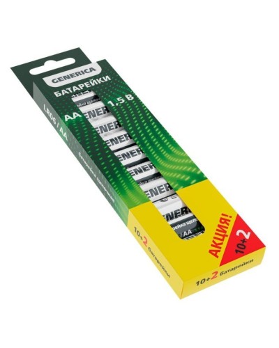 Батарейка Alkaline LR06/AA GENERICA (12 шт) ПРОМО (ABT-LR06-ST-B12-G). Батарейка щелочная. IEK в Бердске