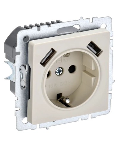 Розетка с з/к с USB A+A 2,1А РЮш10-1-БрКр бежевый BRITE (BR-R14-16-U21-D21-K10). Розетка с заземлением с защитными шторками, 2,1А. IEK в Бердске