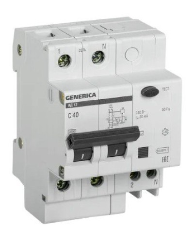 GENERICA АД12 2Р 40А 30мА (MAD15-2-040-C-030). Автоматический выключатель дифференциального тока. IEK в Бердске