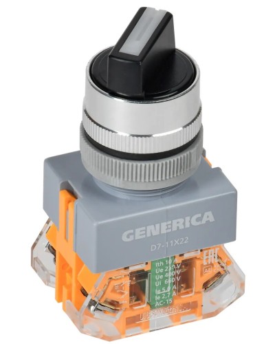 Переключатель D7-11X22 на 2 положения черный GENERICA (BSW50-11X22-3-22-2-K02-G). Переключатель с самовозвратом. IEK в Бердске