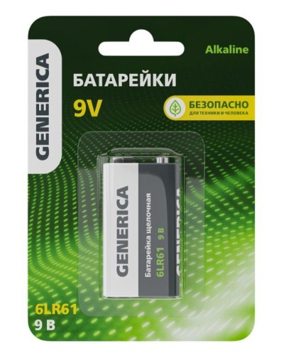 Батарейка Alkaline 6LR61 9V GENERICA (ABT-6LR619V-ST-L02-G). Батарейка щелочная. IEK в Бердске