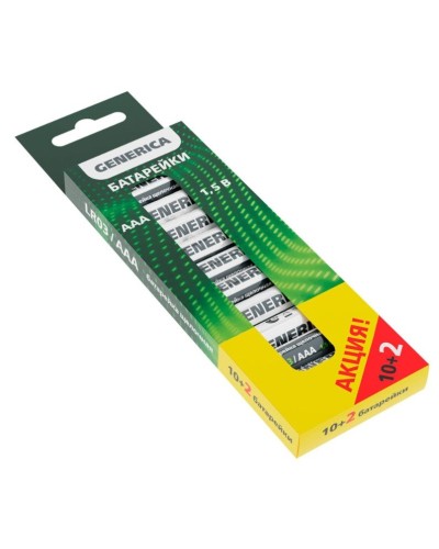 Батарейка Alkaline LR03/AAA GENERICA (12 шт) ПРОМО (ABT-LR03-ST-B12-G). Батарейка щелочная. IEK в Бердске