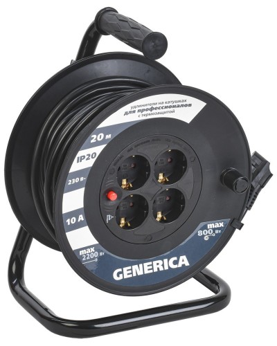 УК20 4 места 2P+PE, 20м GENERICA (WKP10-10-04-20-G). Удлинитель на катушке с термозащитой, 3х1,0кв.мм. IEK в Бердске