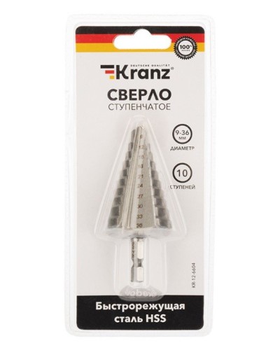 Сверло по металлу ступенчатое 9,0-36,0 мм 110 mm 62 HRC Kranz (KR-12-6604): Сверло по металлу шлифованное в Бердске