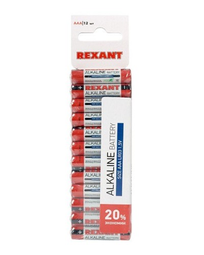Алкалиновая батарейка AAA/LR03 1,5 V 12 шт. REXANT (30-1011). Элемент питания. Rexant в Бердске