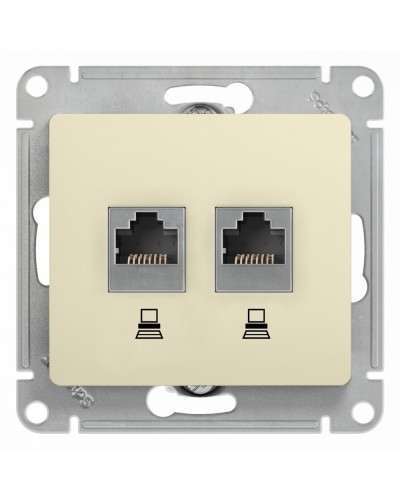 Glossa розетка RJ45+RJ45 2-местная, кат. 5Е, скрытой установки, механизм, бежевый (GSL000285KK). Розетка компьютерная. Systeme Electric в Бердске