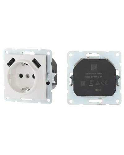 Розетка с з/к + 2xUSB разъема, 2А, белый LK60 (868004-1). Розетка. Экопласт в Бердске