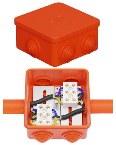 Коробка JBS080 85х85х50, 6 вых., 4P (0,15-10,0 мм²) (43311HF). Коробка монтажная, огнестойкая, без галогена. Экопласт в Бердске