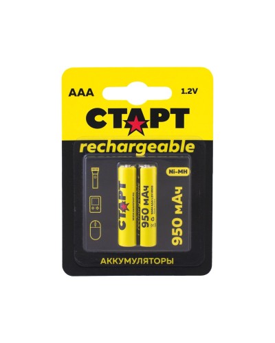 СТАРТ HR03 (AAA, 950mah), упак. 2 шт. БЛИСТЕР. Перезаряжаемые аккумуляторы. СТАРТ в Бердске